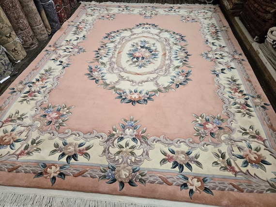 Chinese Art Deco Peking rug  90 line wool hand knotted  rug Aubusson Chinese rug actul size 10'×14' oriental rug  peach&beige Chinese rug