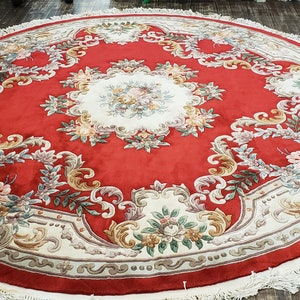 Round Chinese Art Deco Peking Rug Aubusson Chinese rug wool Chinese rug Peking rug Red Round rug wool Chinese rug