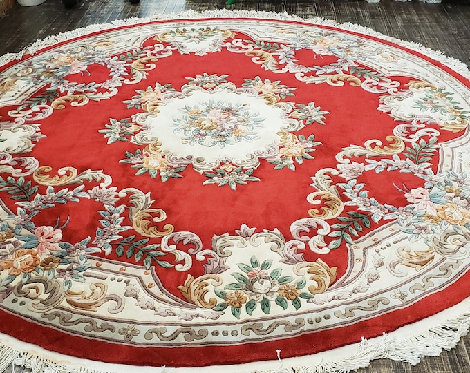 Round Chinese Art Deco Peking Rug Aubusson Chinese rug wool Chinese rug Peking rug Red Round rug wool Chinese rug