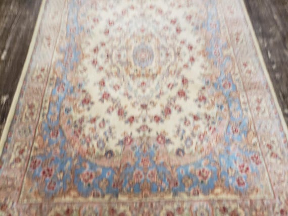 Karastan rug machine made wool rug vintage Karastan Design Kerman size r4'6"×6'6" blue& beige carpet
