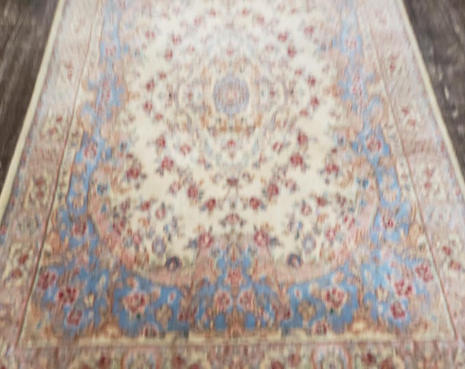 Karastan rug machine made wool rug vintage Karastan Design Kerman size r4'6"×6'6" blue& beige carpet