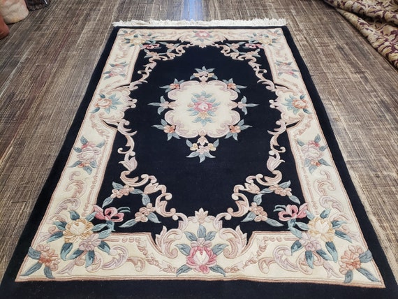 Chinese Art Deco Peking rug  90 line wool hand knotted excellent quality wool vintage Chinese rug size 4'×6' oriental rug black&beige #370