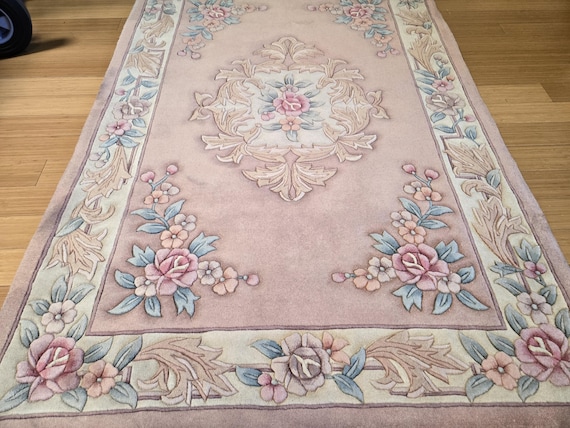 Chinese Art Deco Peking rug  90 line wool hand knotted excellent quality wool vintage Chinese rug size 4'×6' oriental rug pink&beige