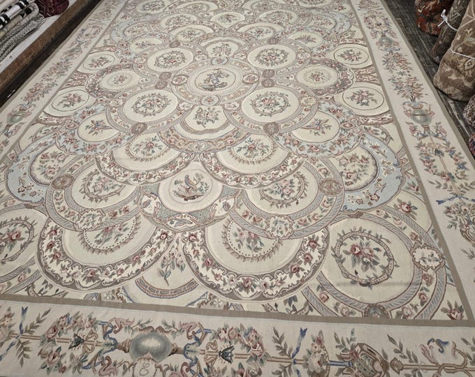 Aubusson rugs  french Aubusson flat wove rug Savanery rug Flemish carpet wool Aubusson rug European rugs,Needlepoint red  Aubusson 9'×12'