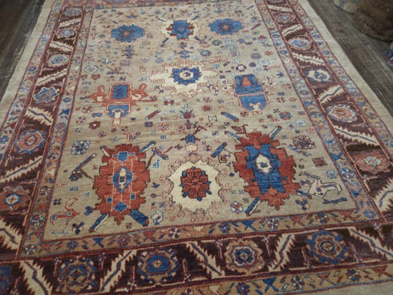 Authentic woven legend rug Turkish Azeri rug oushak rug Natural dyes rug Mahal rug size 6.7×9