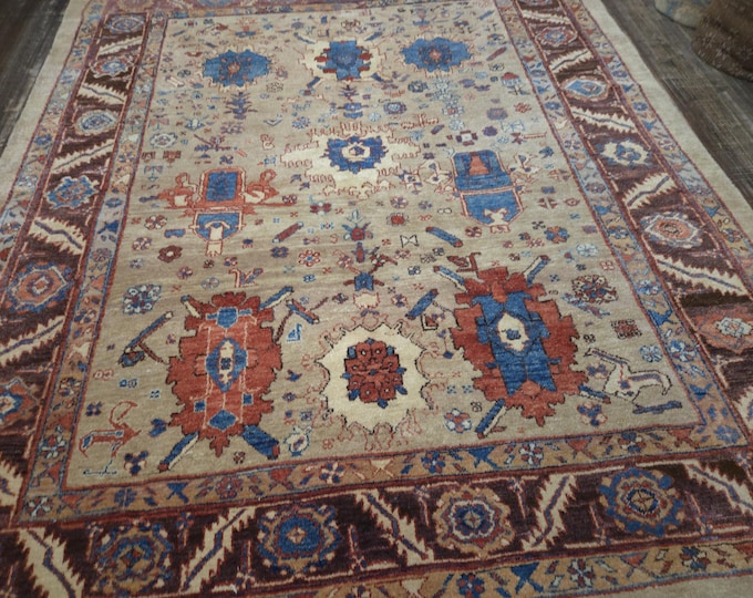 Authentic woven legend rug Turkish Azeri rug oushak rug Natural dyes rug Mahal rug size 6.7×9