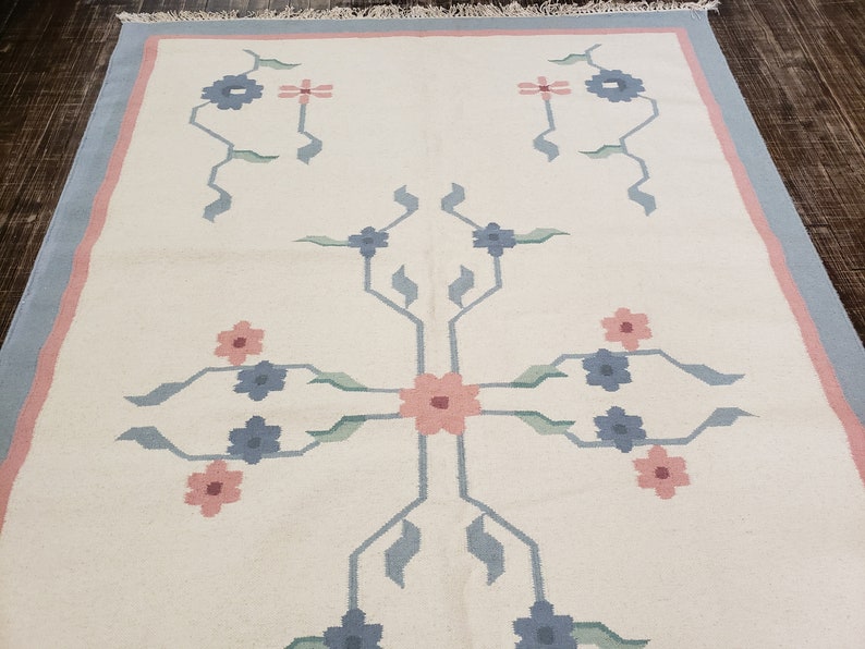 Handwoven Indian Dhurrie Rug Flatweav Pastel Dhurrie Kelim Etsy