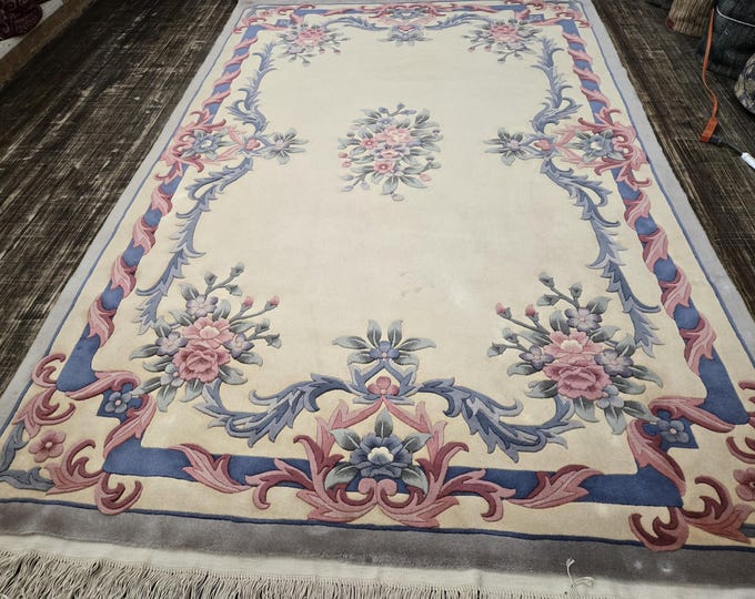 Chinese Art Deco Peking rug  120 line wool hand knotted  rug Aubusson Chinese rug size 5'9"×8'9" oriental rug  blue&pink Chinese rug
