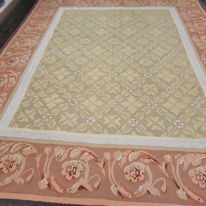 Aubusson rugs  french Aubusson Flatweav rug Savanery rug Flemish carpet wool Aubusson rug European rugs,Needlepoint green&copper 9&#39;×12&#39;