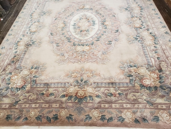 Art Deco  Chinese rug Peking rug  90 line wool hand knotted   rug excellent quality wool vintage Aubusson Design size 8'×10'