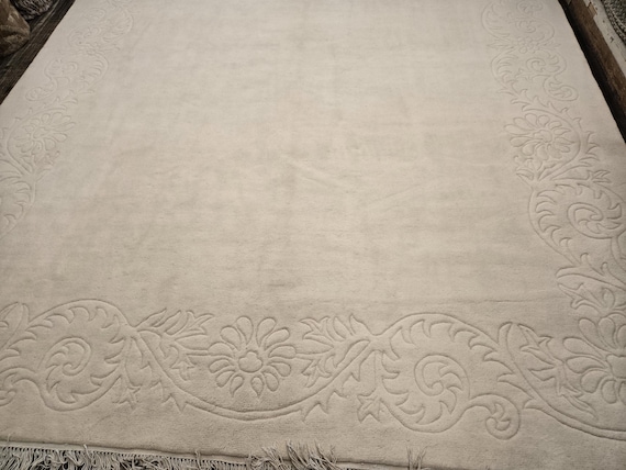 Indo Chinese Art Deco Peking rug 90 line wool hand knotted  rug Aubusson Chinese rug size 8'6"×11'6 oriental rug Indo Aubusson rug green rug