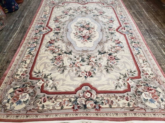 Chinese Art Deco Peking Rug Aubusson Chinese rug wool Chinese rug Peking rug Red rug wool Chinese rug red savonnerie carpet 5'10"×8'8"