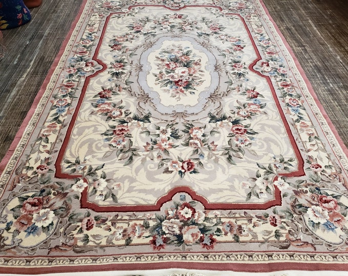 Chinese Art Deco Peking Rug Aubusson Chinese rug wool Chinese rug Peking rug Red rug wool Chinese rug red savonnerie carpet 5'10"×8'8"