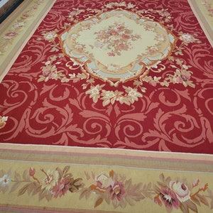Aubusson rugs  french Aubusson flat wove rug Savanery rug Flemish carpet wool Aubusson rug European rugs,Needlepoint red  Aubusson 9&#39;×12&#39;