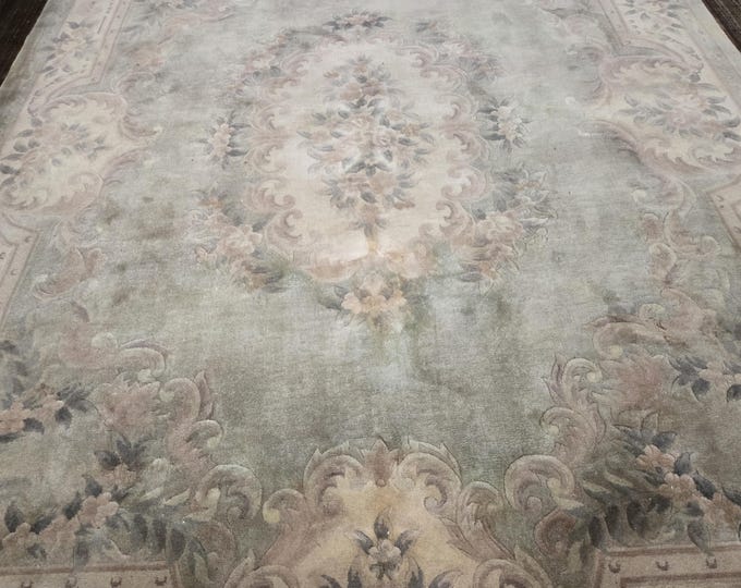 Chinese Art Deco Peking rug  90 line wool hand knotted excellent quality wool vintage rug size 8'×10' oriental rug blue & white rug