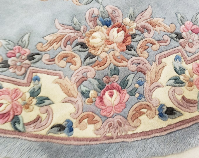 Round Chinese Art Deco Peking Rug Aubusson Chinese rug wool Chinese rug Peking rug green Round rug wool Chinese rug size 6'6"×6'6"