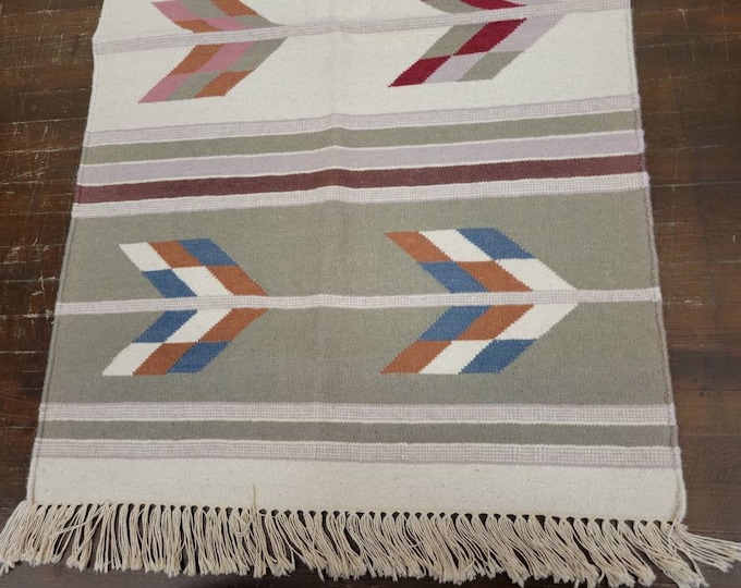 Handwoven Indian Dhurrie rug Flatweav pastel Dhurrie kelim wool Dhurrie rug 3'×5'