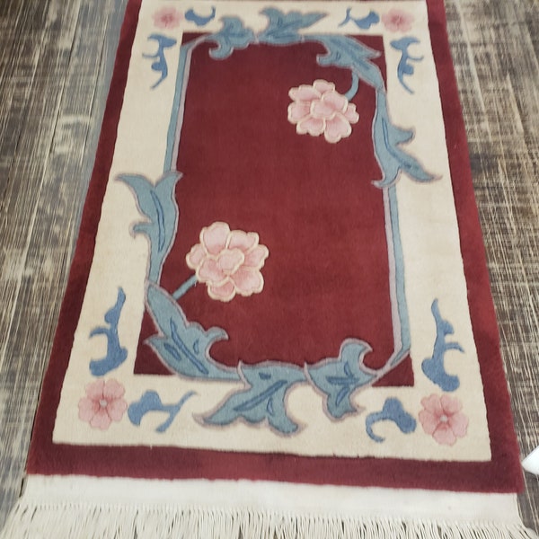 Chinese Art Deco Peking rug  90 line wool hand knotted  rug Aubusson Chinese rug size 2'×3' oriental rug red Chinese rug