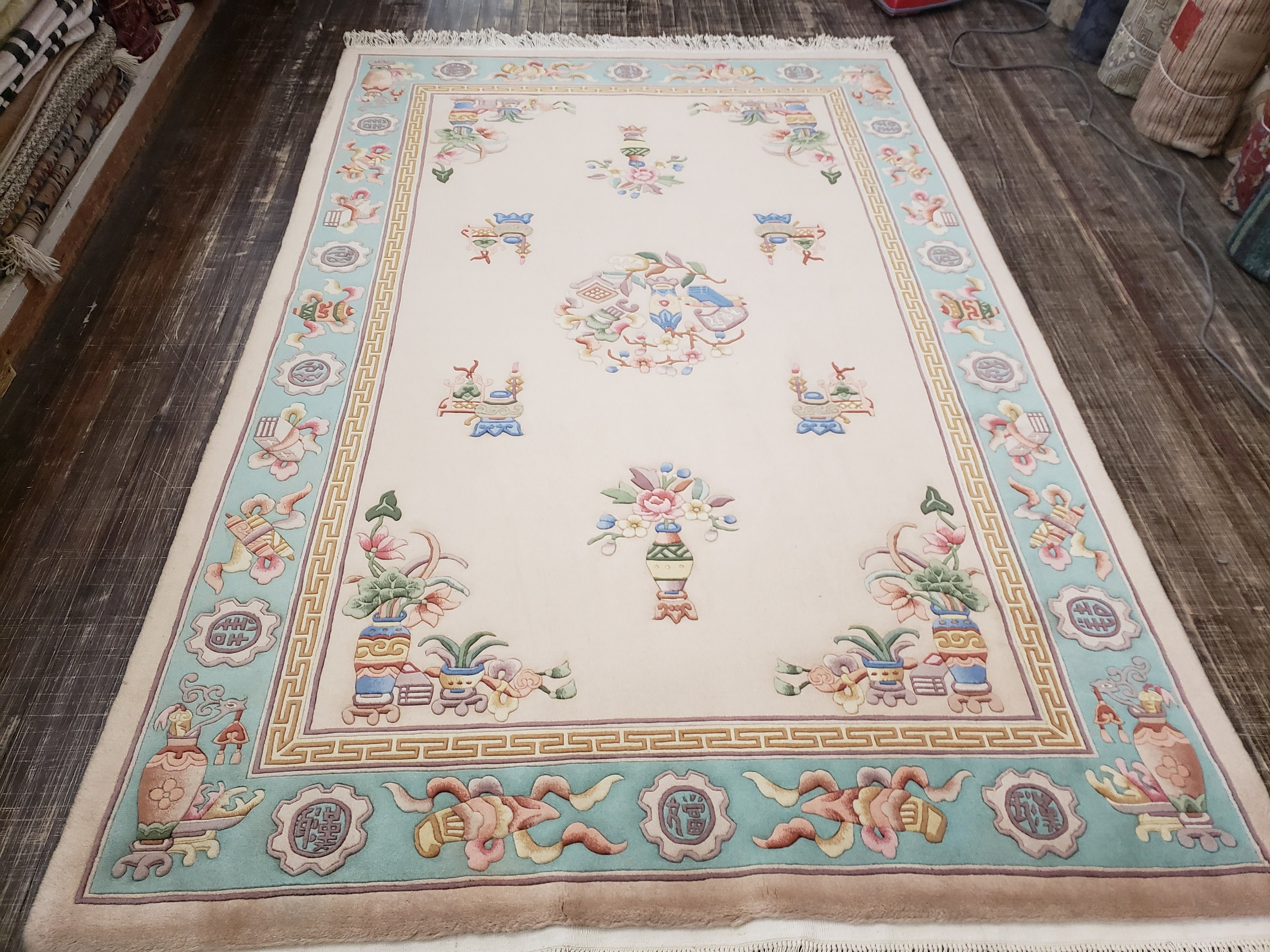 Chinese Art Deco Peking Rug Aubusson Blue Chinese Rug Wool Chinese Rug ...