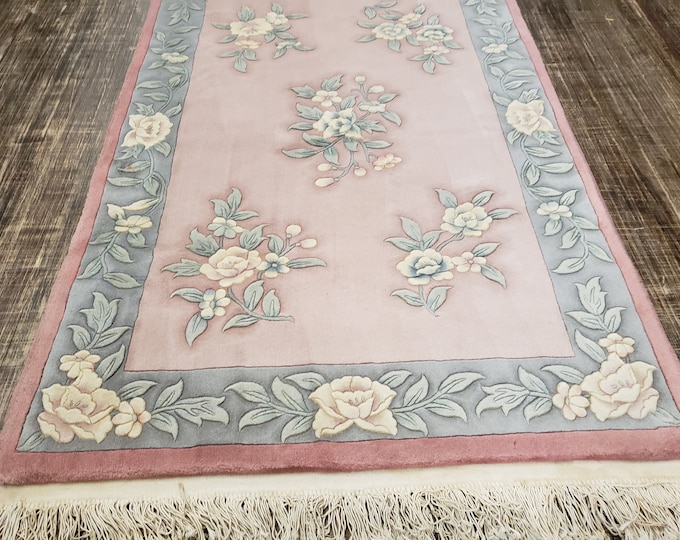 Chinese Art Deco Peking rug  90 line wool hand knotted excellent quality wool vintage Chinese rug size 4'×6' oriental rug pink&beige