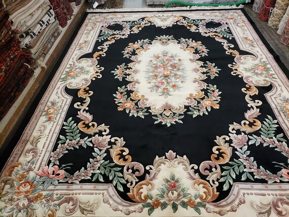 Chinese Art Deco Peking rug  90 line wool hand knotted  rug Aubusson Chinese rug size 9'×12' oriental rug  black&beige Chinese rug