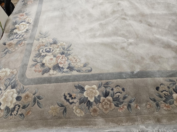 Chinese Art Deco Peking rug  90 line wool hand knotted excellent quality wool vintage rug size 8'×10' oriental rug blue & white rug