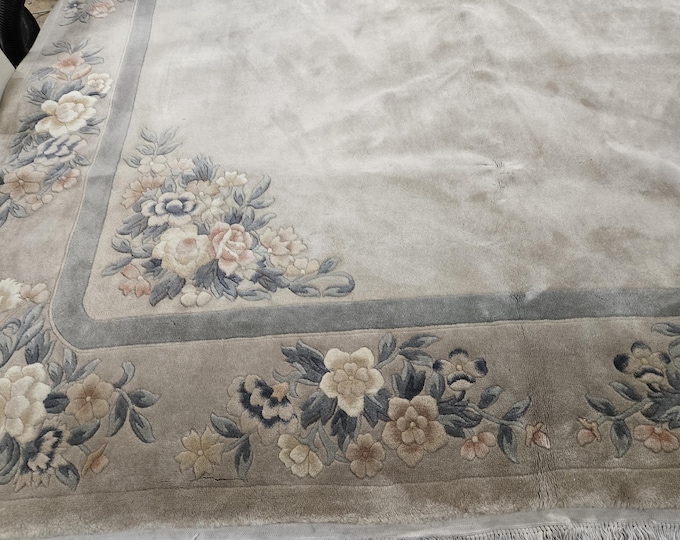 Chinese Art Deco Peking rug  90 line wool hand knotted excellent quality wool vintage rug size 8'×10' oriental rug blue & white rug