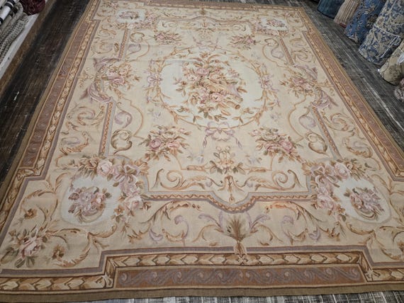 Hand Woven Aubusson Wool Rug, Floral Savanery Design, 8'x10'