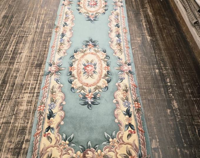 Chinese Art Deco Peking rug   runner wool hand knotted  rug excellent quality wool New rug size 2'6"×12'  oriental rug forest green Chinese