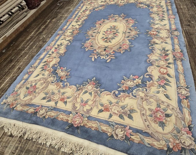 Chinese Art Deco Peking Rug Aubusson Chinese rug wool Chinese rug Peking rug blue rug wool Chinese rug blue savonnerie carpet 6'×9' #468