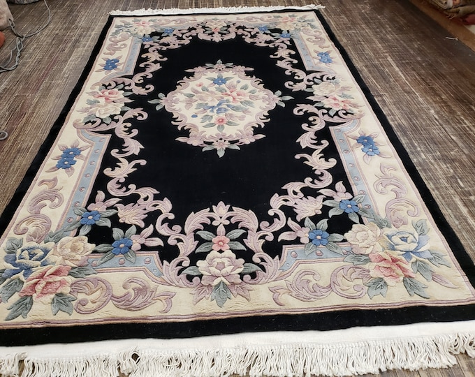 Chinese Art Deco Peking rug  90 line wool hand knotted  rug Aubusson Chinese rug size 5'3"×8'4" oriental rug  black&beige Chinese rug
