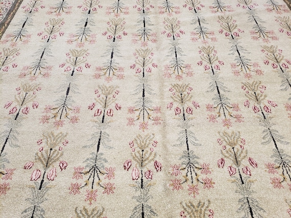 Chinese Art Deco Savanery rug  120 line wool hand knotted  rug Aubusson Chinese rug size 9'×12'  English garden beige background Chinese rug