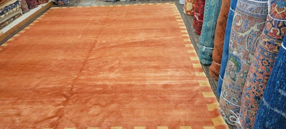 Chinese Art Deco Peking rug  90 line wool hand knotted excellent quality wool vintage rug size 8'4"×11'5" oriental rug peach color rug