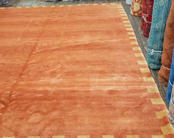 Chinese Art Deco Peking rug  90 line wool hand knotted excellent quality wool vintage rug size 8'4"×11'5" oriental rug peach color rug