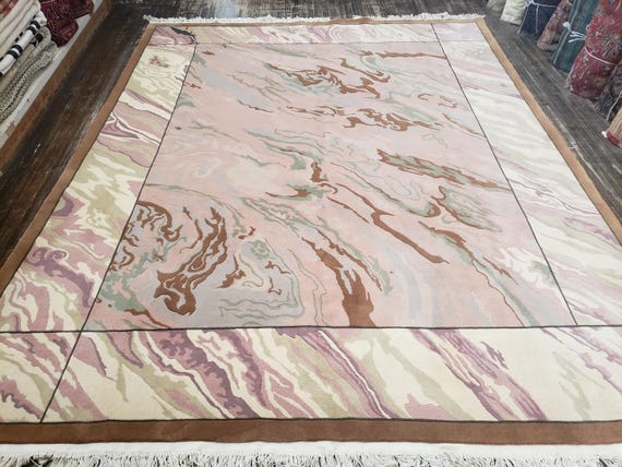 Chinese Art Deco Peking rug  120 line wool hand knotted  rug Aubusson Chinese rug size 8'×10' oriental rug rainbow colors pink Chinese rug