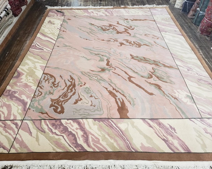Chinese Art Deco Peking rug  120 line wool hand knotted  rug Aubusson Chinese rug size 8'×10' oriental rug rainbow colors pink Chinese rug