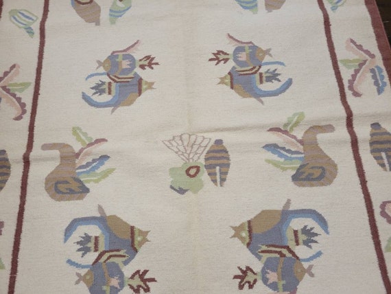 Handwoven Indian Dhurrie rug Flatweav pastel Dhurrie kelim wool Dhurrie rug 4'×6'