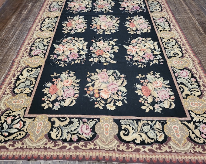 Aubusson rugs  french Aubusson flat wove rug Savanery rug Flemish carpet wool Aubusson rug European rugs,Needlepoint gold Aubusson 8'×10'