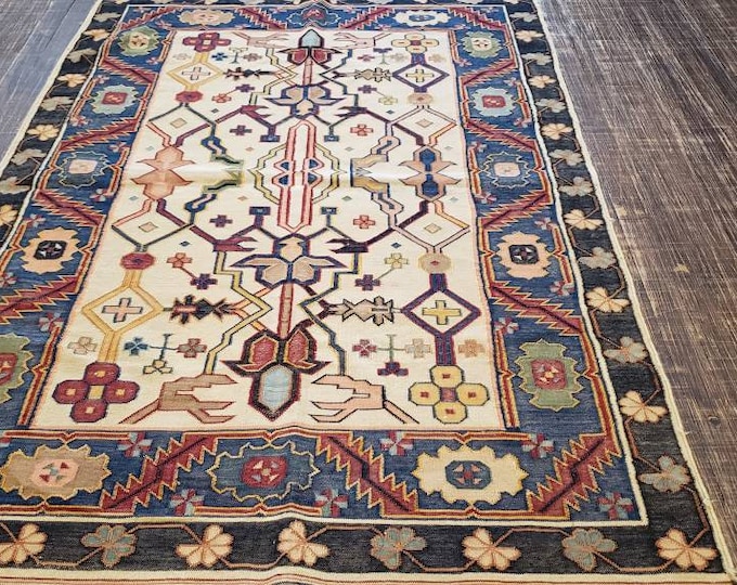 Turkish kelim Flatweav handmade wool rug vintage Flatweav kelim tribal rug geometric design size 4'×6'