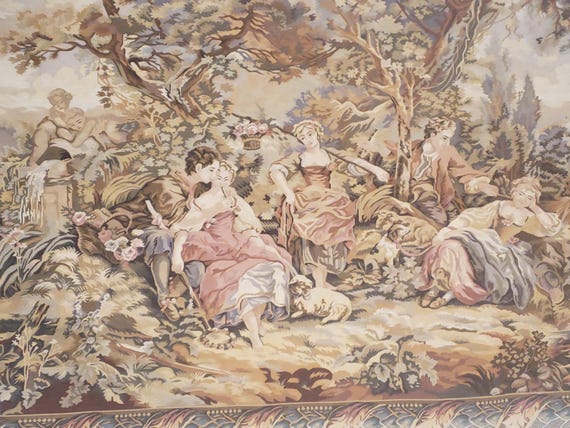 French tapestry rug Flemish carpet wool Aubusson tapestry rug European wall hanging tapestry 4'7×9' English garden