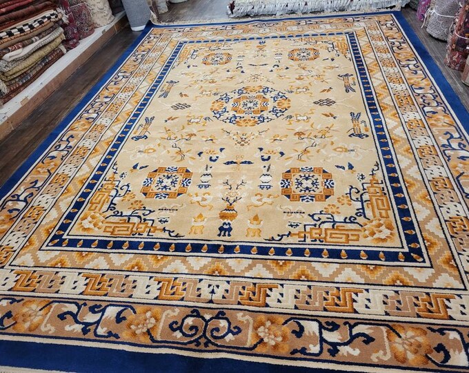 Chinese Art Deco Peking rug made by Karastan rug machine made wool rug vintage Karastan carpet size 8'8"×12'