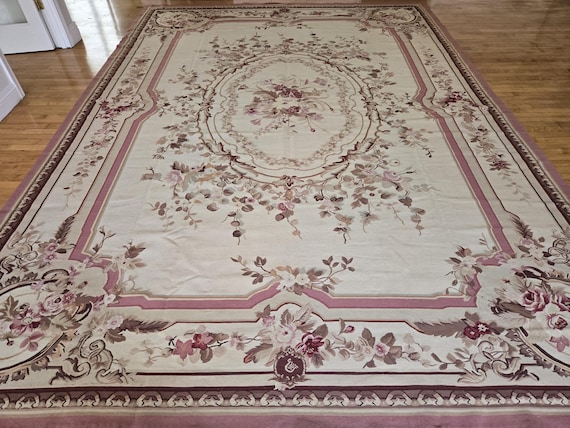 Aubusson rugs  french Aubusson flat wove rug Savanery rug Flemish carpet wool Aubusson rug European rugs,Needlepoint Aubusson 9'10"×13'9"