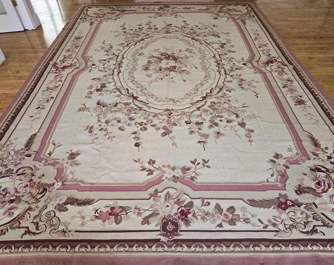 Aubusson rugs  french Aubusson flat wove rug Savanery rug Flemish carpet wool Aubusson rug European rugs,Needlepoint Aubusson 9'10"×13'9"