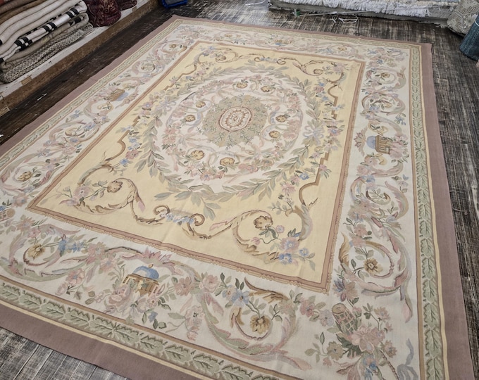 Aubusson rugs  french Aubusson flat wove rug Savanery rug Flemish carpet wool Aubusson rug European rugs,Needlepoint red  Aubusson 8'×10'