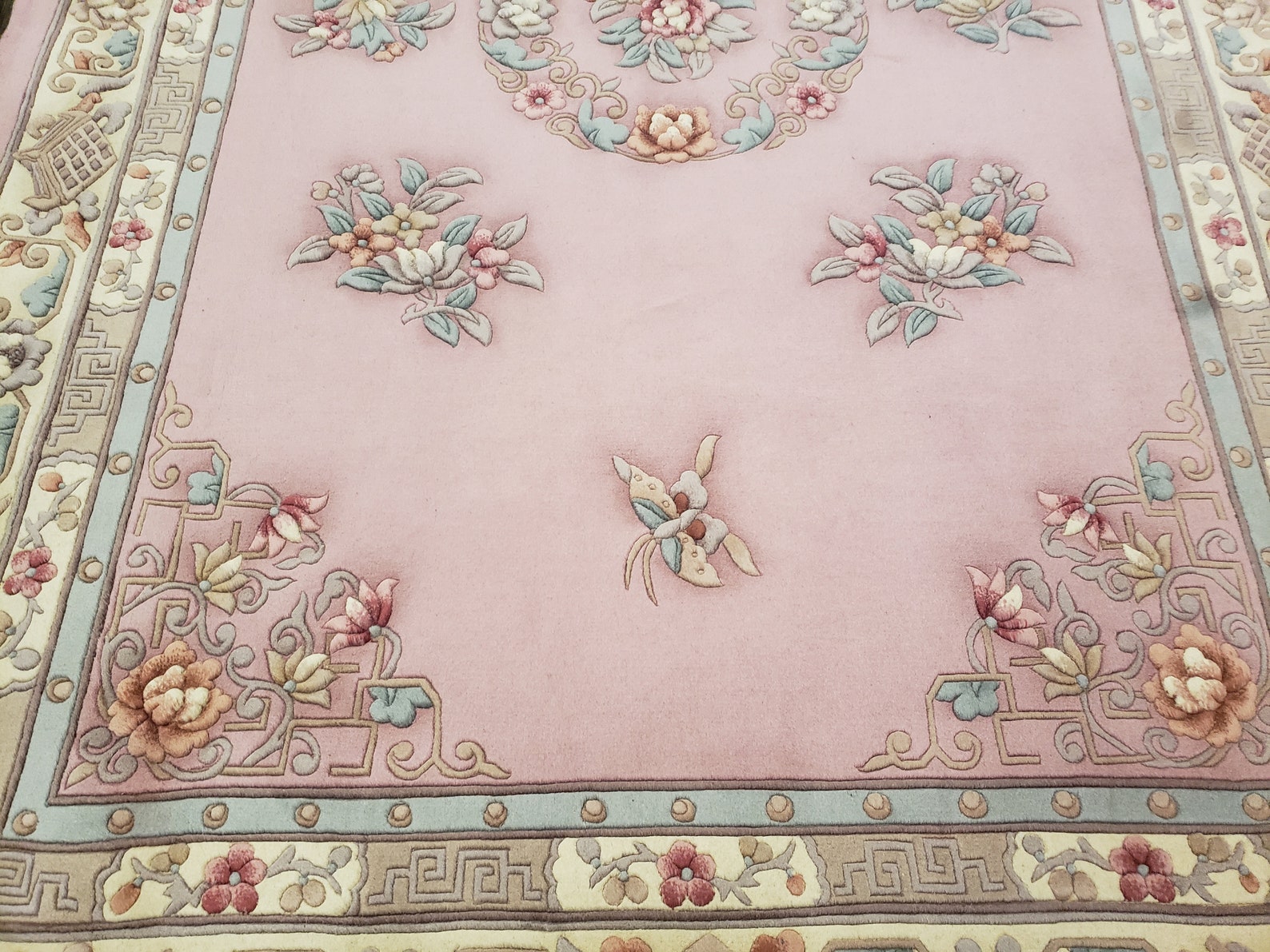 Art Deco Peking Rug Aubusson, Pink Wool Carpet 6'x9' - Etsy