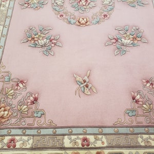 Art Deco Peking Rug Aubusson, Pink Wool Carpet 6'x9' - Etsy
