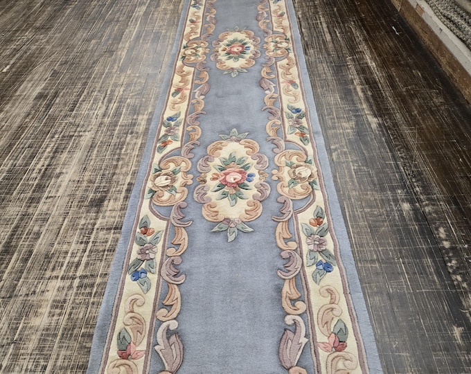 Chinese Art Deco Peking rug Chinese runner 90 line wool hand knotted  rug wool vintage rug size 2'3"×12' oriental rug blue Chinese rug