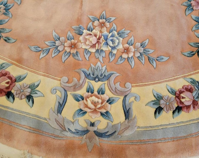 Round Chinese Art Deco Peking Rug Aubusson Chinese rug wool Chinese rug Peking rug Red Round rug wool Chinese rug 10x10 peach round rug