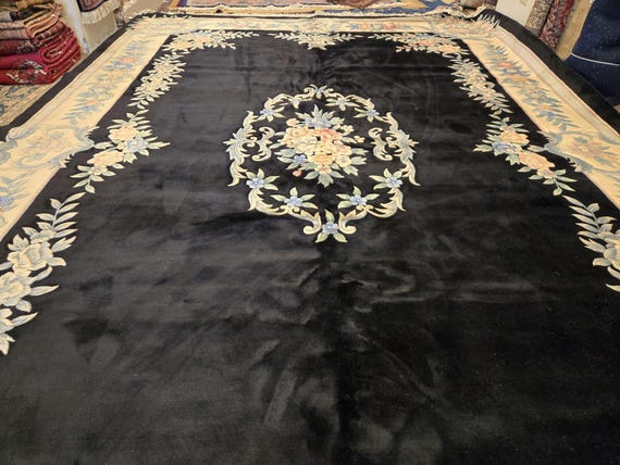 Chinese Art Deco Peking rug  90 line wool hand knotted  rug Aubusson Chinese rug size 12'×18' oriental rug  black&beige Chinese rug