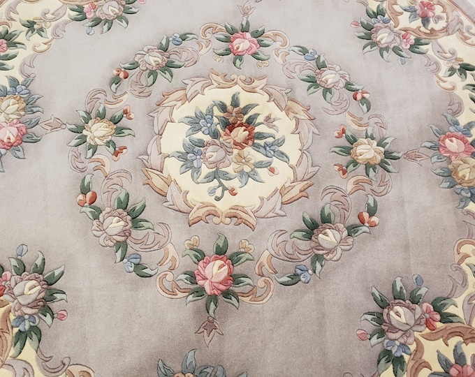 Round Chinese Art Deco Peking Rug Aubusson Chinese rug wool Chinese rug Peking rug Grey Round rug wool Chinese rug 6'×6'
